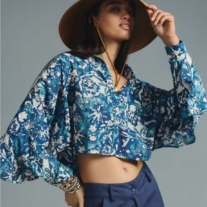 NWT Anthropologie blue floral batwing top